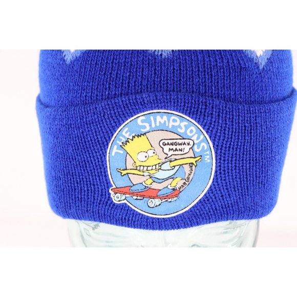 NOS Vintage 90s The Simpsons Bart Simpson Spell Out Knit Beanie Hat Cap Blue USA - Picture 2 of 7